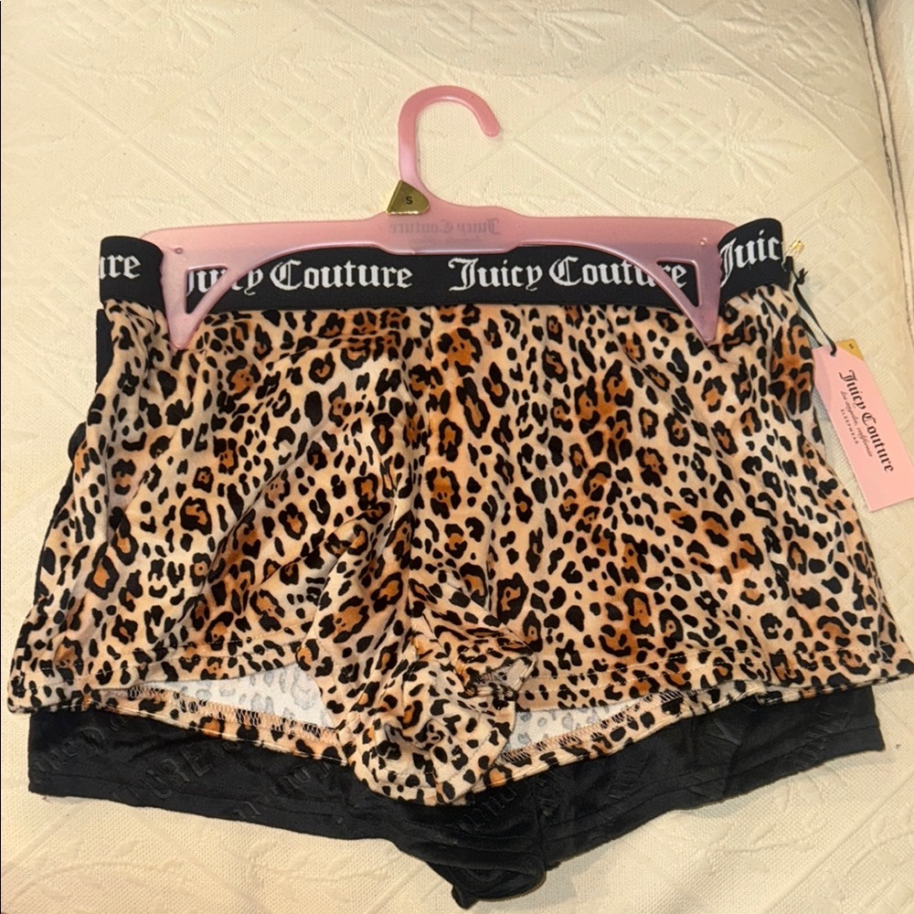 Juicy Couture set of TWO Animal Print and black Lounge Shorts